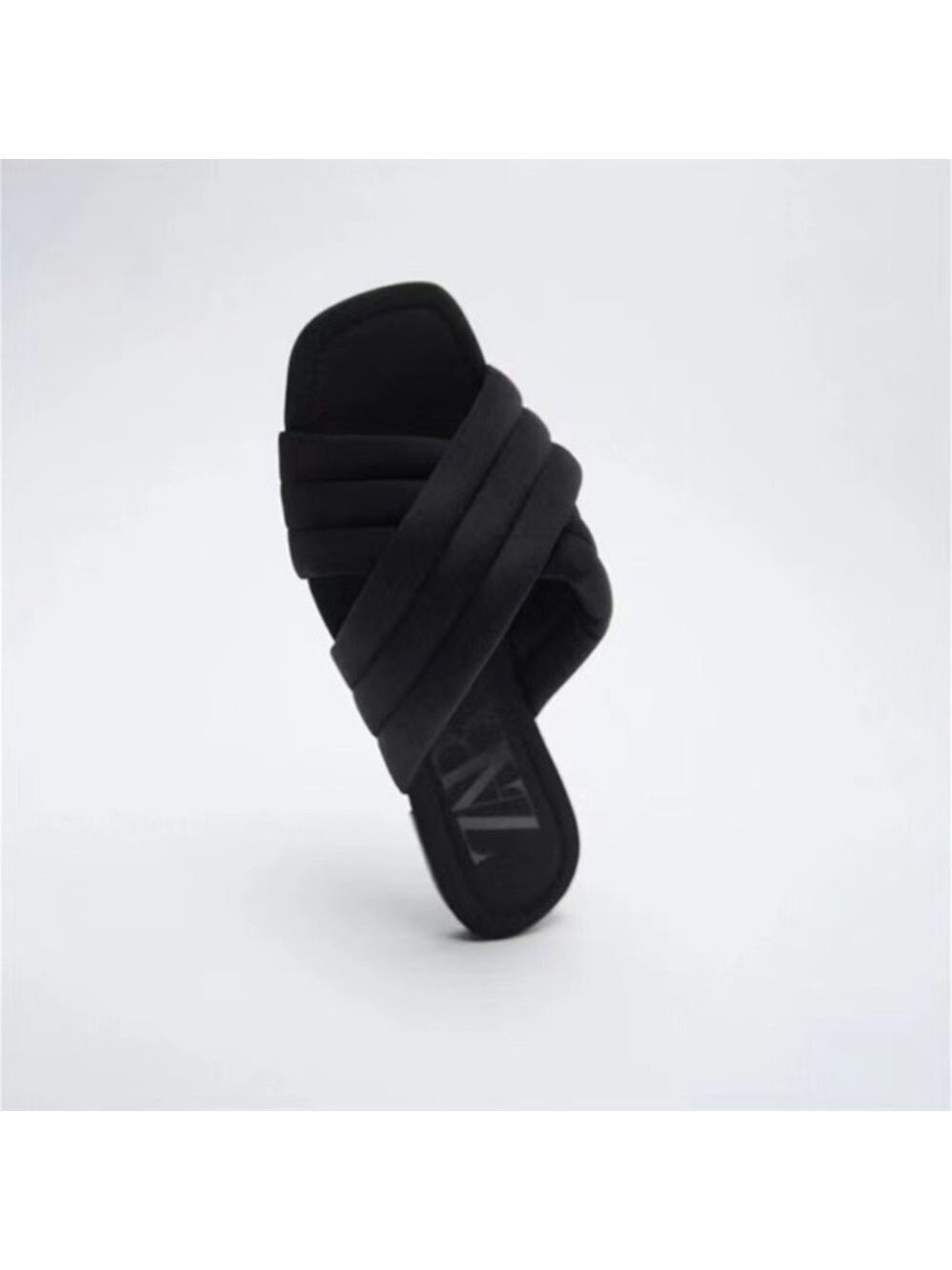 Zara Quilted Black Slides Sz 37